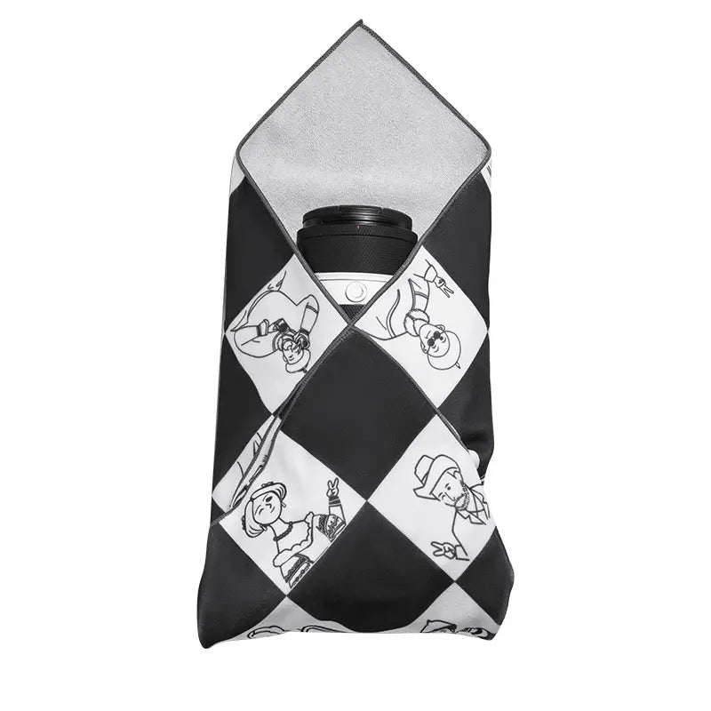 Ulanzi 17-Inch Protective Wrap with checkered pattern holding a camera lens.