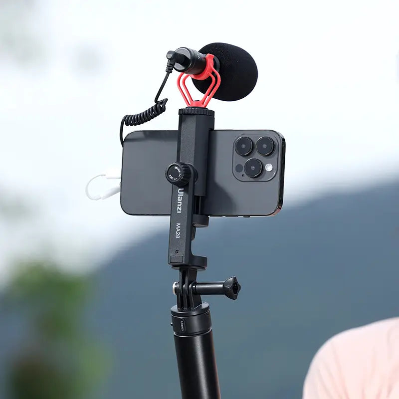 Ulanzi MA28 Phone Holder with Microphone Attachment, 360° rotatable, Black, Compatible with iPhone.