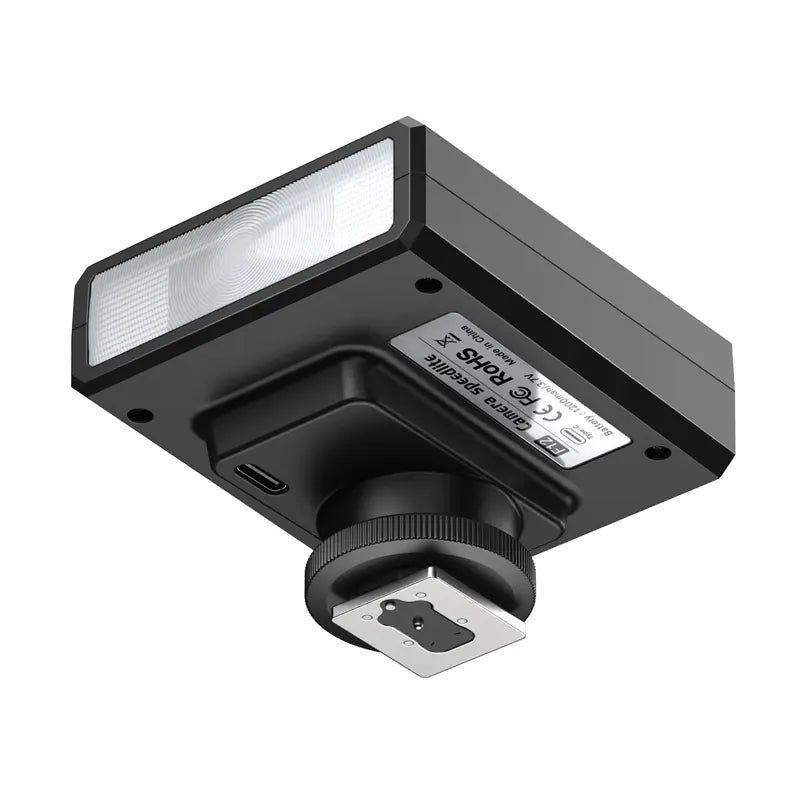 Ulanzi F12 Mini Camera Flash Speedlite - Black, with Type-C charging port and hot shoe mount.