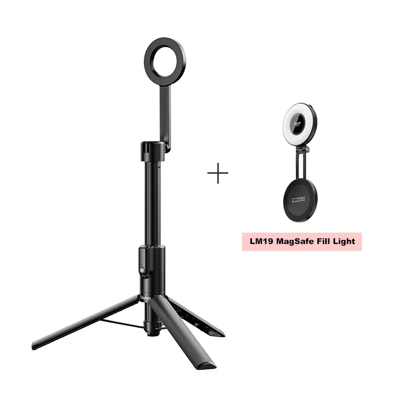 Ulanzi MG-003 Magnetic Selfie Stick Pro and LM19 MagSafe Fill Light, black, vlogging setup.