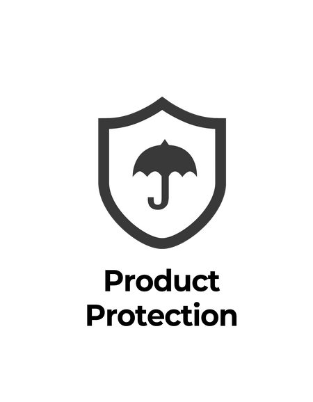 Product Protection: Shield icon with umbrella, representing purchase protection beyond warranty.