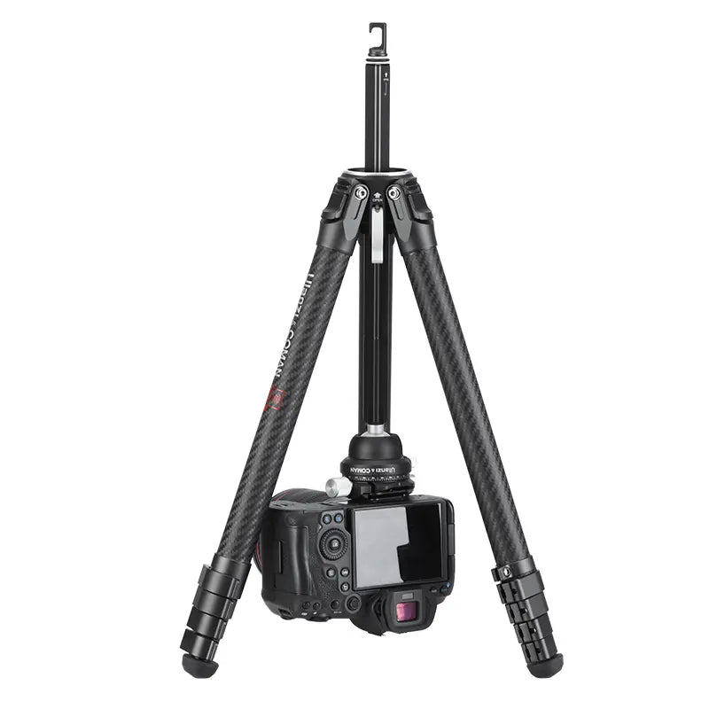 Ulanzi Zero Y Travel Tripod with Carbon Fiber Legs holding a Canon camera.