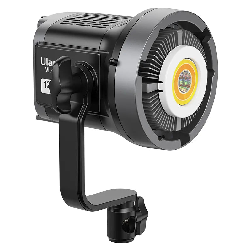 Ulanzi VL-120 Bi-color video light product shot with COB lamp and dimming controls.