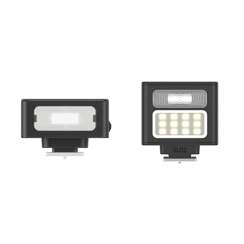Ulanzi SL02 Spark Lite camera flash in black, compact design with LED array and hot shoe mount.