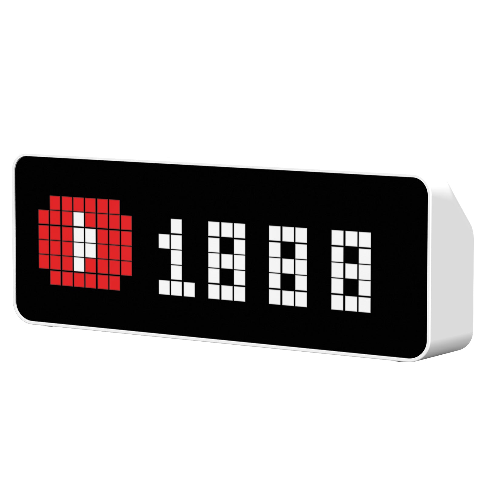 Ulanzi TC001 Smart Pixel Clock with YouTube logo and 1888 display, white frame.