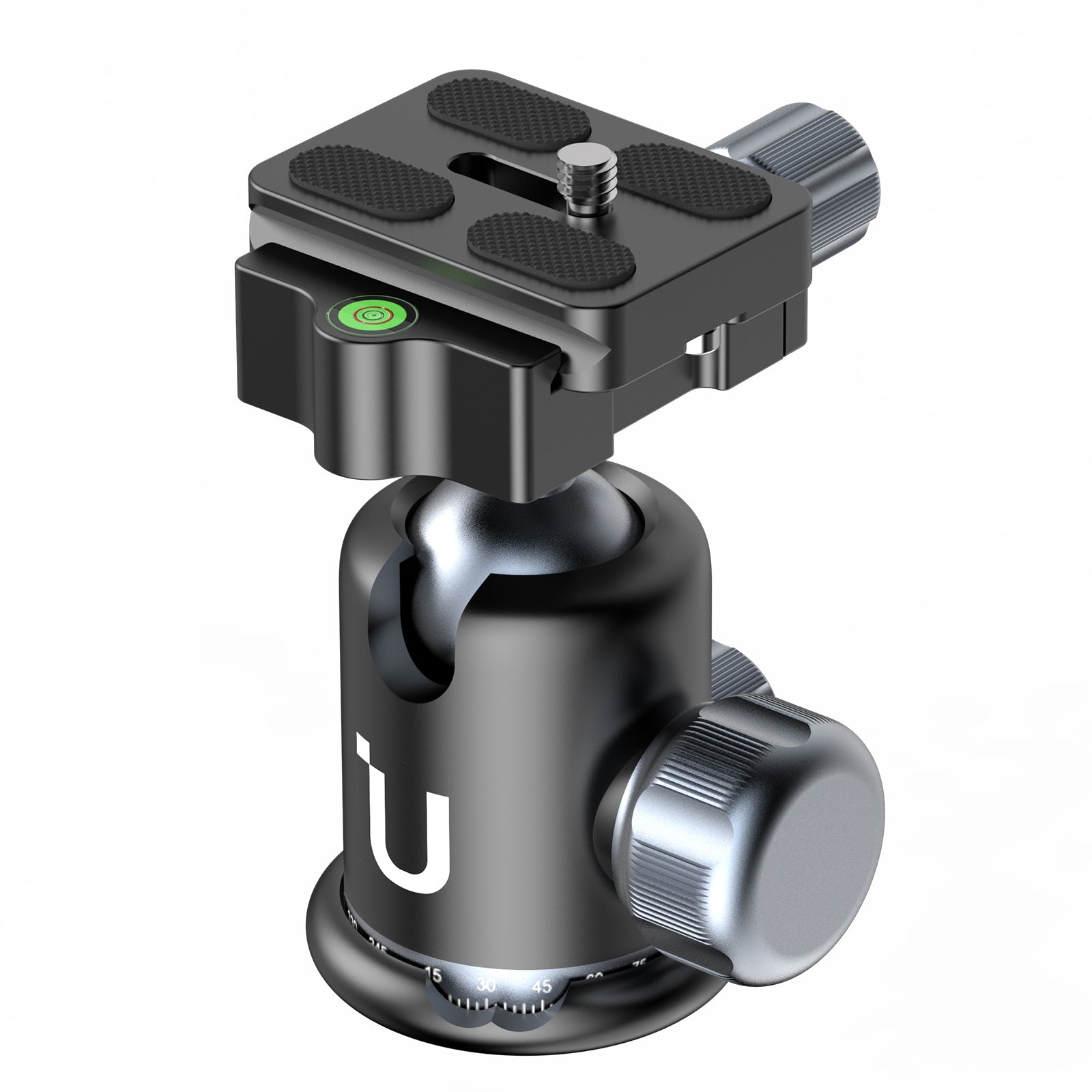 Ulanzi MT-60 carbon fiber travel tripod head with black design, level, and panoramic features.
