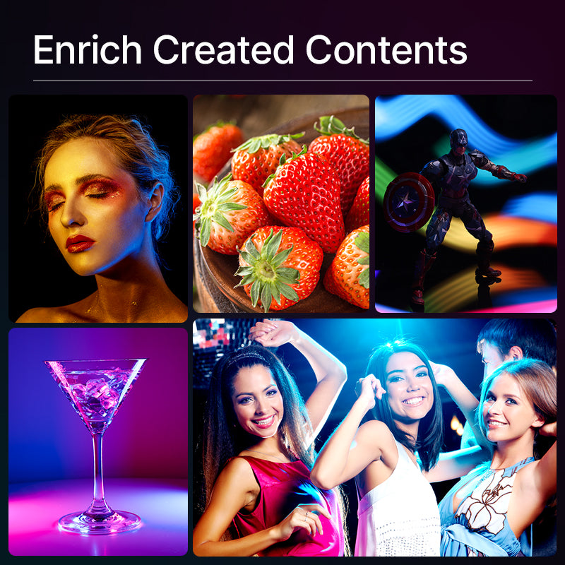 Ulanzi VL49 Pro RGB Light: lighting up diverse content examples.