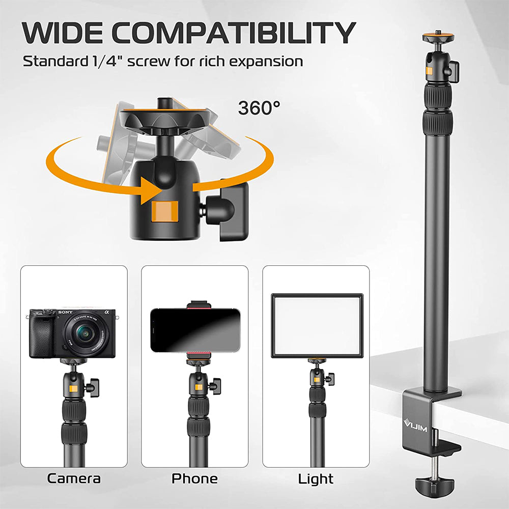 Ulanzi LS01 Light Stand, versatile for camera, phone, light. 360° rotation, 1/4" screw, black.