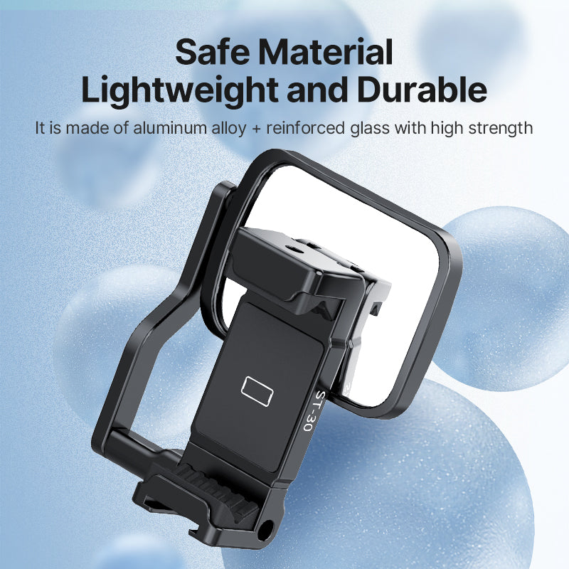 Ulanzi ST-30 Phone Clip, durable aluminum alloy construction with mirror, lightweight design.