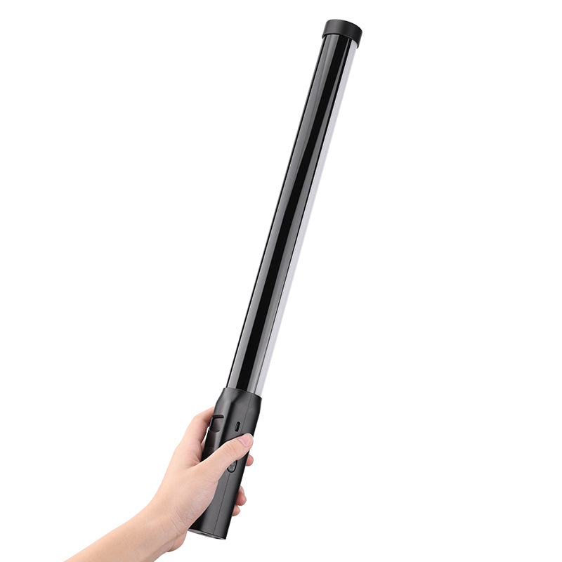 Ulanzi VL119 RGB LED Tube Light Wand held in hand, black and silver design, perfect for video.