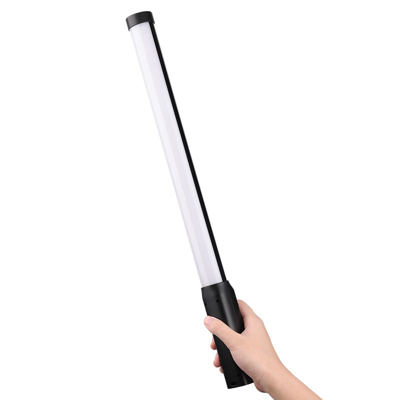 Ulanzi VL119 RGB Handheld LED Video Light Wand held in hand, black and white design.