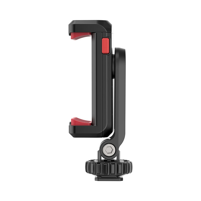 Ulanzi ST-06S Smartphone Holder in Black with Red Accents for camera and tripod.