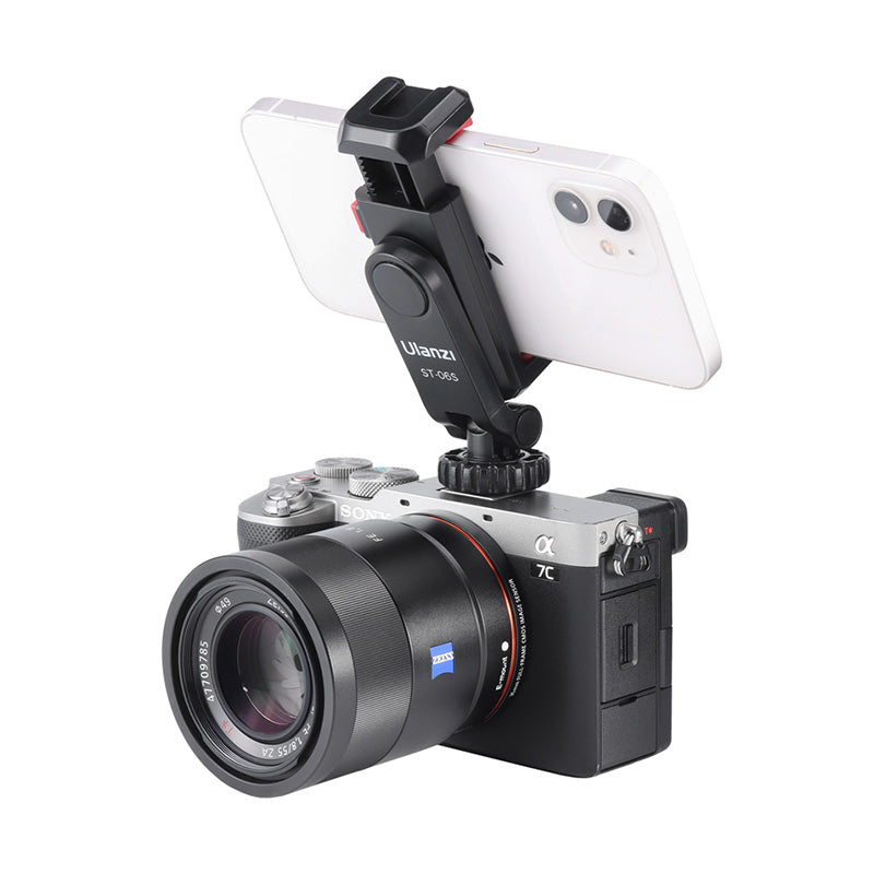 Ulanzi ST-06S Smartphone Holder with phone mounted on Sony camera with Zeiss lens.