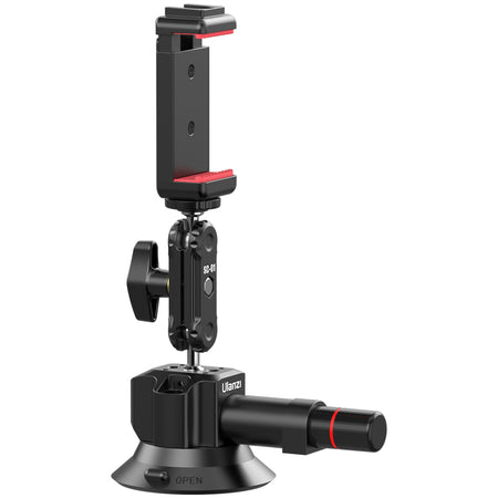 Ulanzi SC-01 Strong Suction Cup Mount, black with red accents, for car and action cameras.