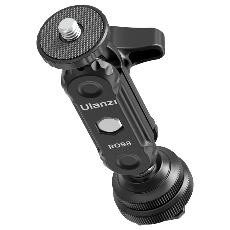 Ulanzi R098 Double Ball Head with Cold Shoe Mount - Black, adjustable angle.
