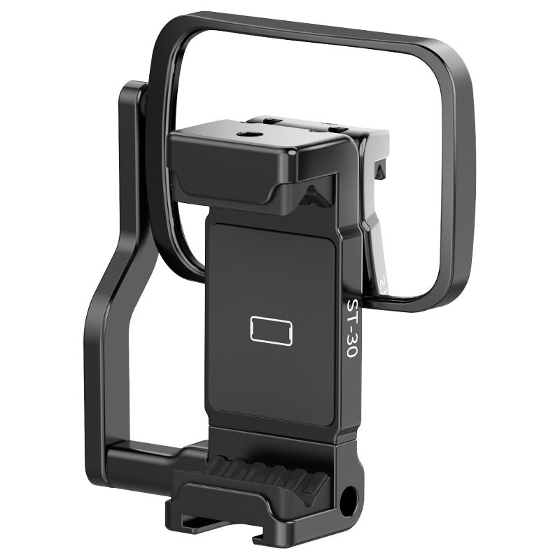 Ulanzi ST-30 Phone Clip Kit in black, with cold shoe mount, and mirror. Ideal for phone selfies.