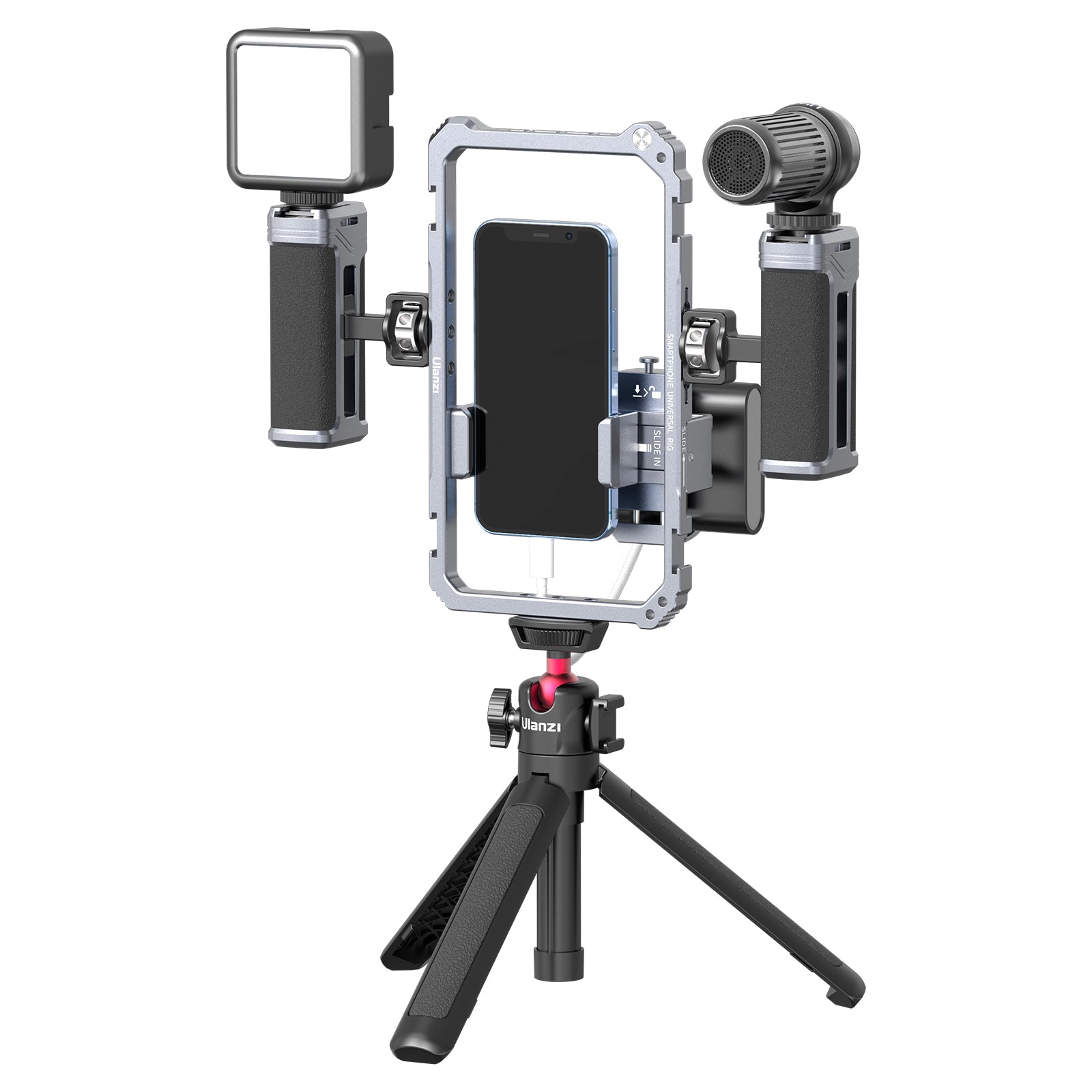 Ulanzi Universal Phone Video Rig 3127 with accessories, aluminum phone cage for stable vlogging.