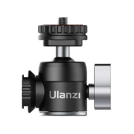 Ulanzi U-60 Dual Cold Shoe Ball Head, black with silver accents, rotatable cold shoe.