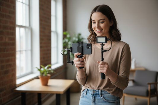 Vertical phone cage setup for filming TikTok and Reels on a handheld rig