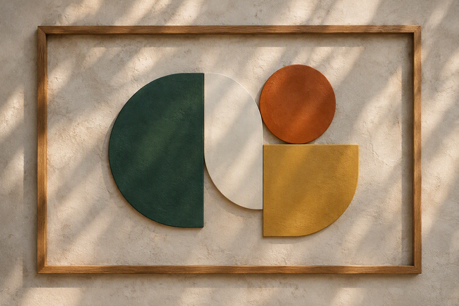Abstract connected shapes aligned with a wide, open frame, suggesting a fit check without depicting camera gear or a bag.