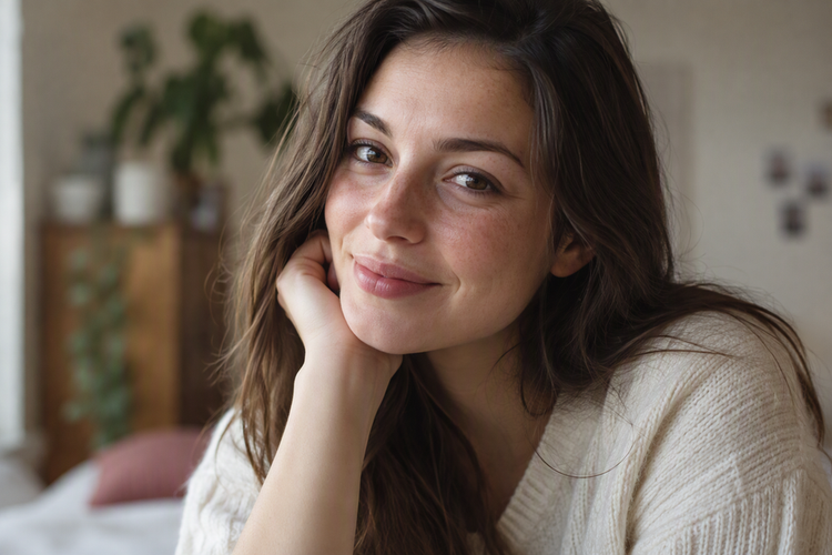 Close-up portrait with natural skin texture, gentle highlights, and softly blended cheek shadows, suggesting a softer-looking close-up.