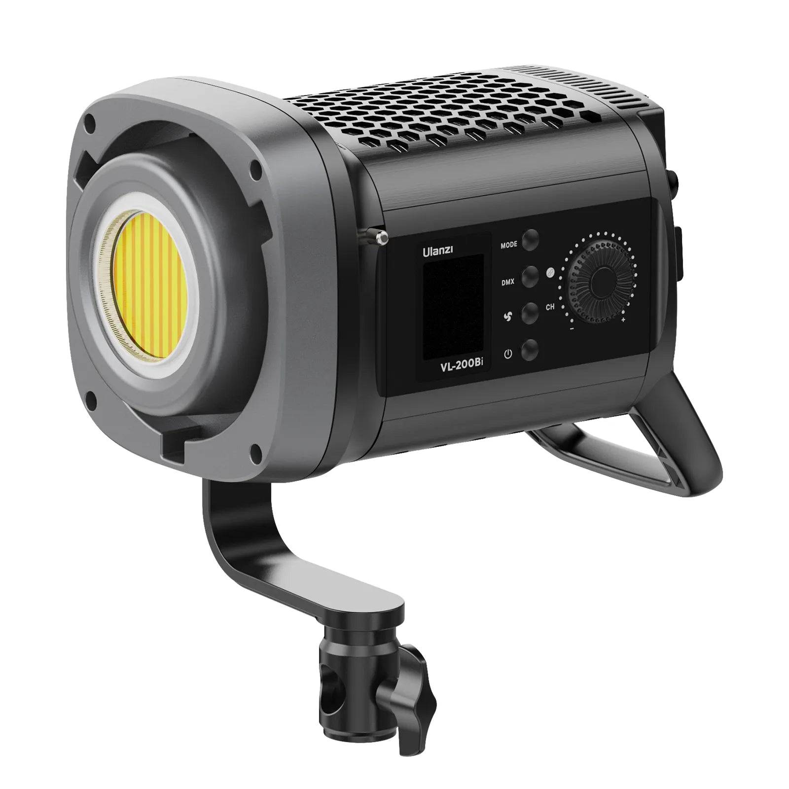 Ulanzi VL-200Bi 200W V-Mount video light with LCD display and adjustable mount.