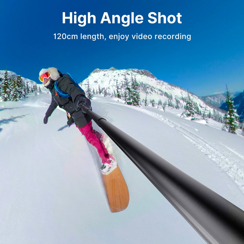Ulanzi 120cm length selfie stick for high-angle shots while snowboarding.