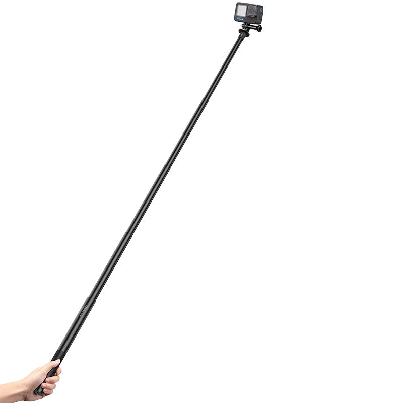 Ulanzi selfie stick pole holding GoPro for outdoor action shots.