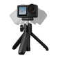  An action camera mounted on the Ulanzi MT66 tripod in its tabletop mode, demonstrating its stability and adjustable angle.