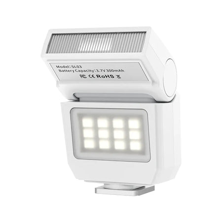 Ulanzi SL03 Spark Lite Camera Flash in white with model details, perfect for content creators.