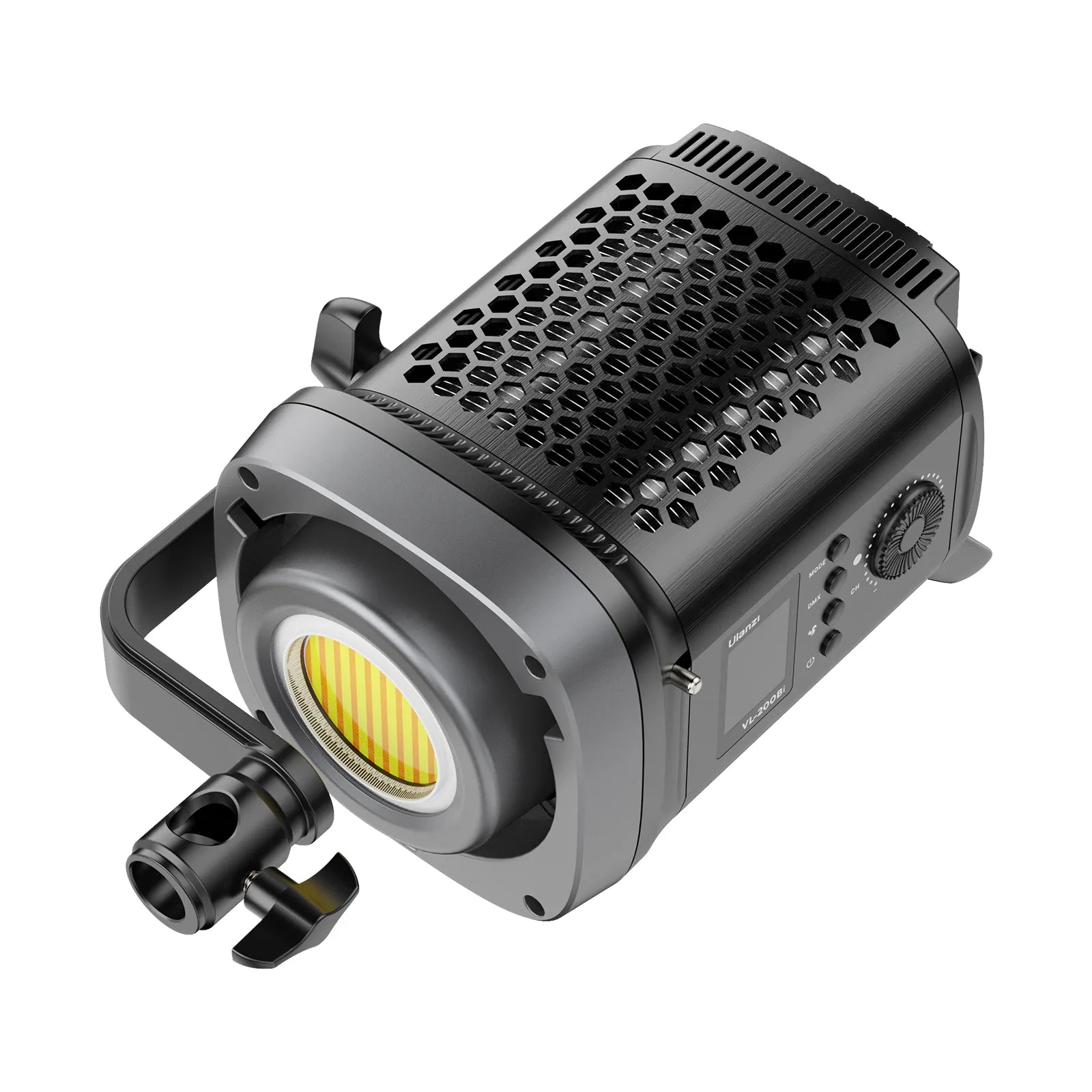 Ulanzi VL-200Bi 200W video light featuring COB lamp and adjustable mount.