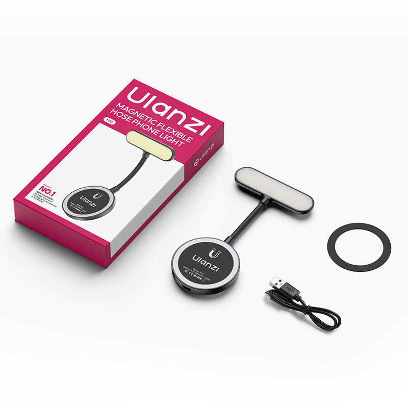Trọn bộ phụ kiện đi kèm đèn LED trợ sáng từ tính uốn dẻo Ulanzi M10