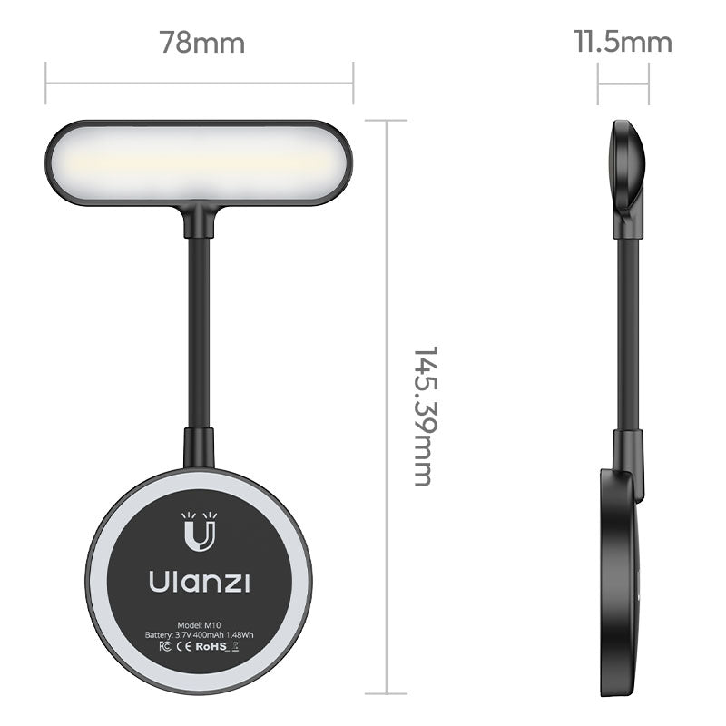 Cổng sạc Type-C và thời lượng pin của đèn LED từ tính Ulanzi M10