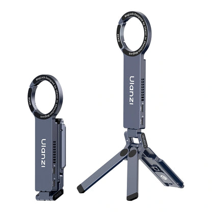 Ulanzi MA58 Magsafe phone stand accessory, shown folded and as a tripod.