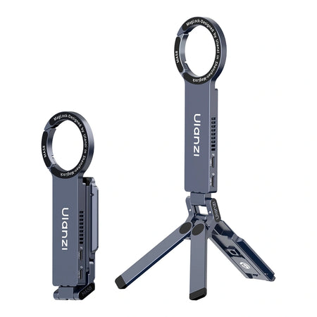 Ulanzi MA58 Magsafe phone stand accessory, shown folded and as a tripod.