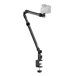 Ulanzi ZJ02 Camera Mount Desk Stand with Holding Arm, black metal design, desk mountable.