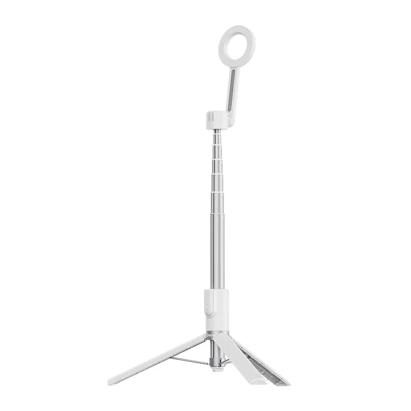 Ulanzi MG-003 white selfie stick tripod in upright position, highlighting extendable features.