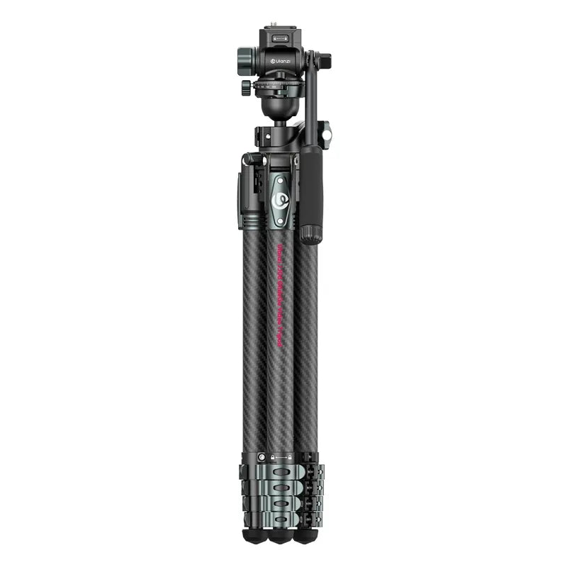 Ulanzi JJ06 Glidego travel tripod folded compactly with a padded handle for easy carrying.
