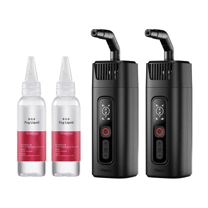 Ulanzi FM01 Fog Machine kit: Black fogger with fog liquid, perfect for photography and events.