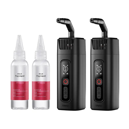 Ulanzi FM01 Fog Machine kit: Black fogger with fog liquid, perfect for photography and events.