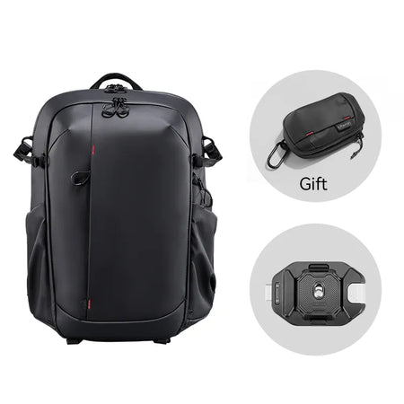 Ulanzi BP09 Camera Backpack with gift accessories, black waterproof camera bag, 22L capacity.