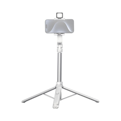 Ulanzi JJ02 Phone Tripod: Extendable grip, tripod combo, white and silver, with LED light.