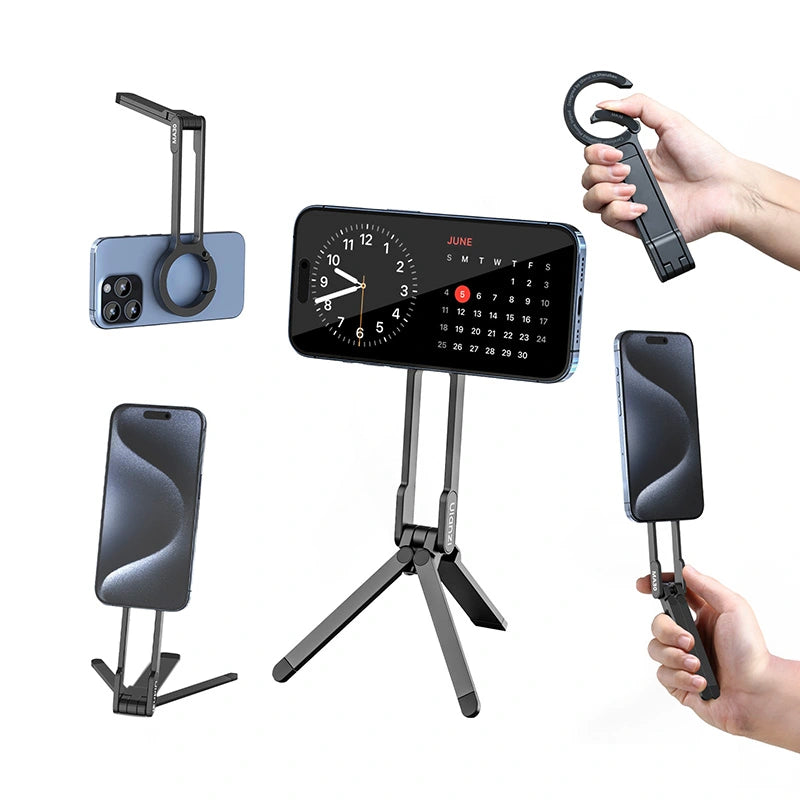 Ulanzi MA30 Carabiner Phone Tripod, compact black design for portable use and convenient storage.