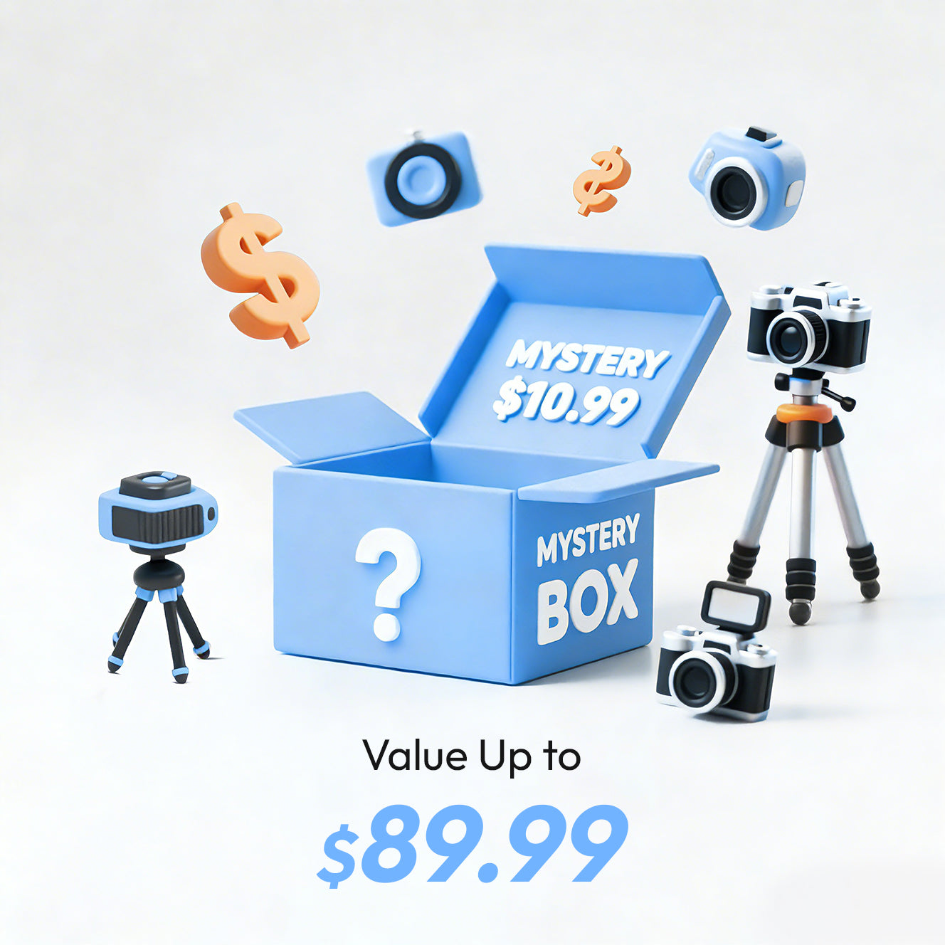 Ulanzi $10.99 mystery box deal with up to $89.99 value, featuring camera icons.