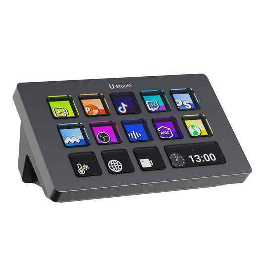 Ulanzi Stream Controller D200 with customizable macro keys and app icons for streaming management.