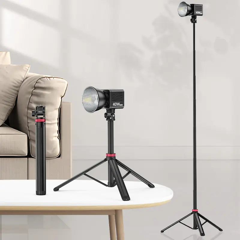 Ulanzi MT-79 light stand displayed in various positions with 40W LED light.