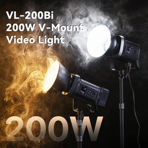 Ulanzi VL-200Bi 200W V-Mount video lights in warm and cool tones with smoke effect
