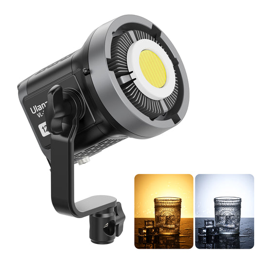 Ulanzi 120W Bi-color / RGB V-Mount Video Light showcasing lighting effects with water glass.