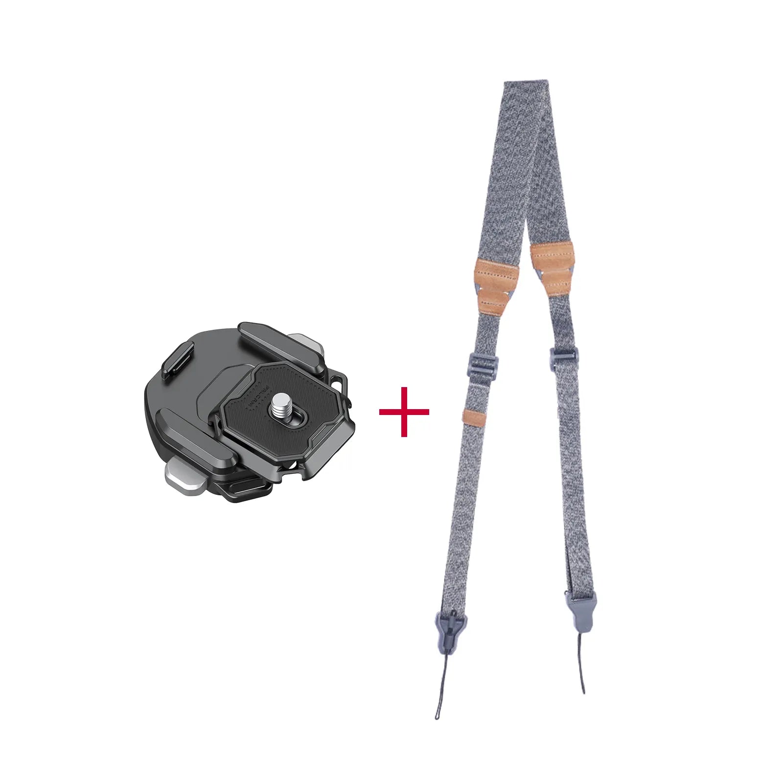 F38 quick release plate with padded shoulder strap for secure camera mounting