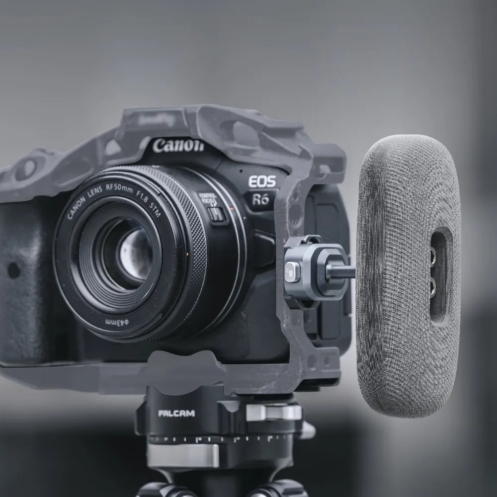 Falcam F22 Soap Side Handle mounted on Canon EOS R6 camera